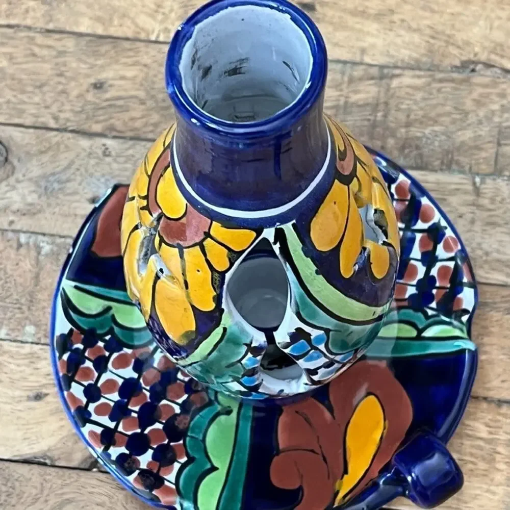 Mexican Talavera Chamberstick Candle Holder 2 Piece 9